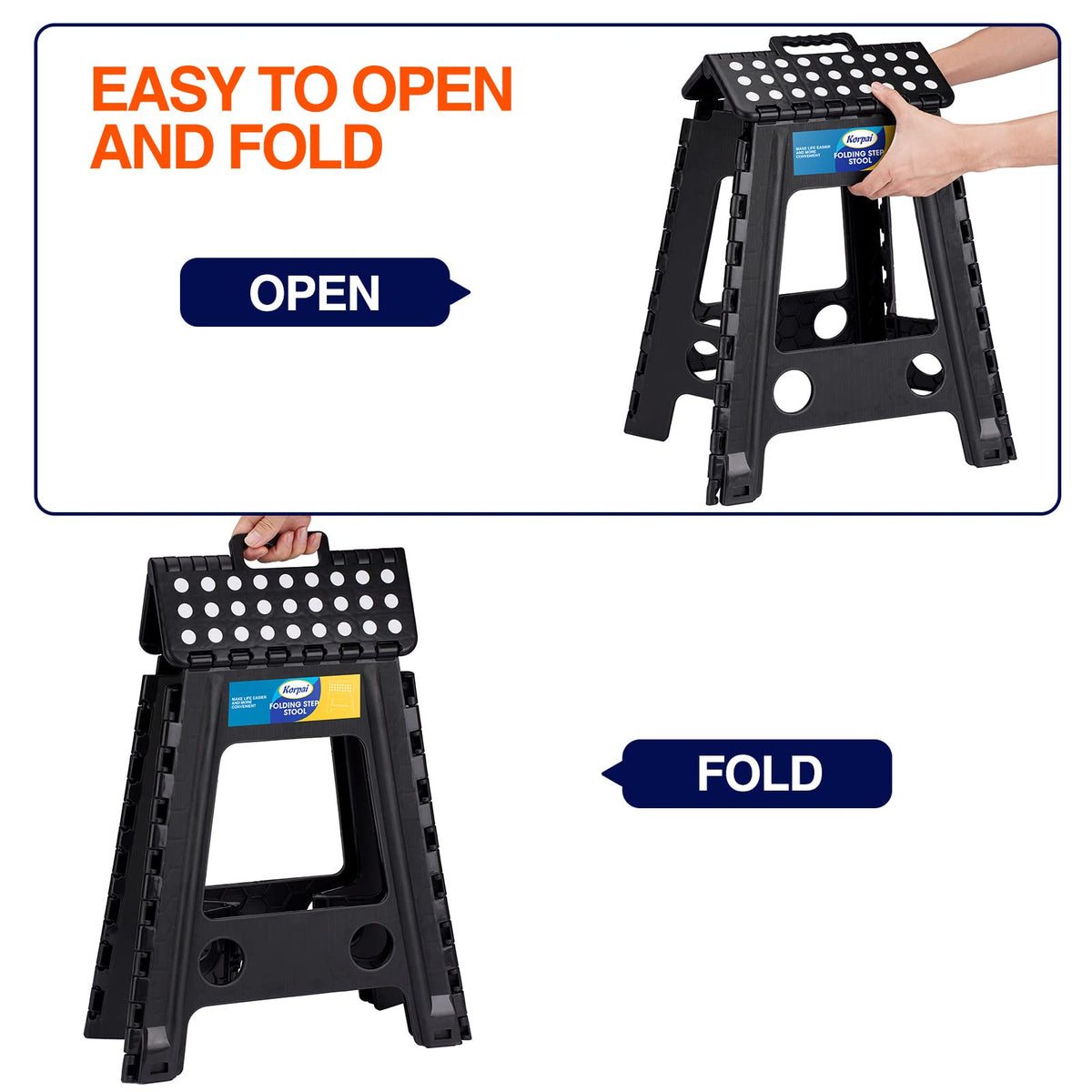 18" Non-Slip Folding Step Stool 300 lbs Black S614
