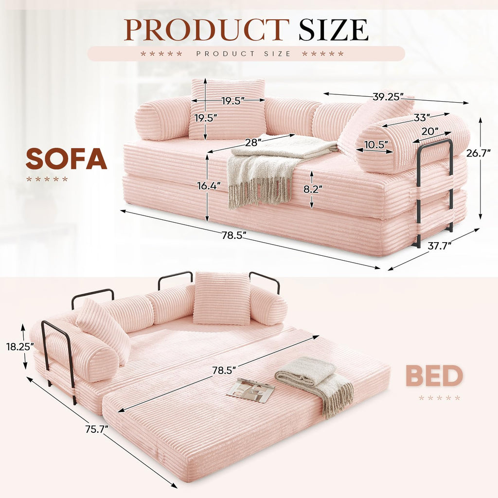 Pink Corduroy Convertible Sleeper Sofa Bed J24662