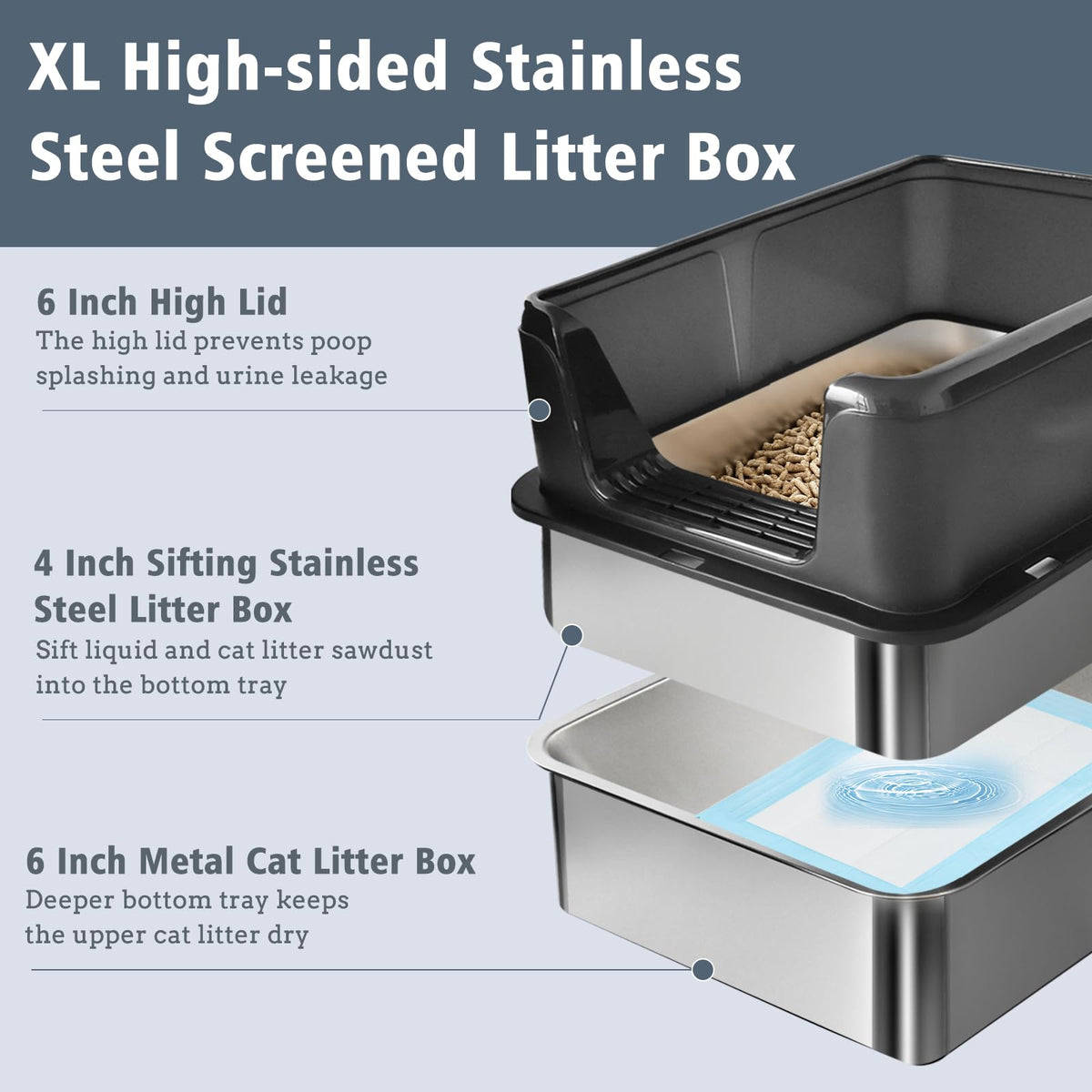 Stainless Steel Sifting Litter Box I7045