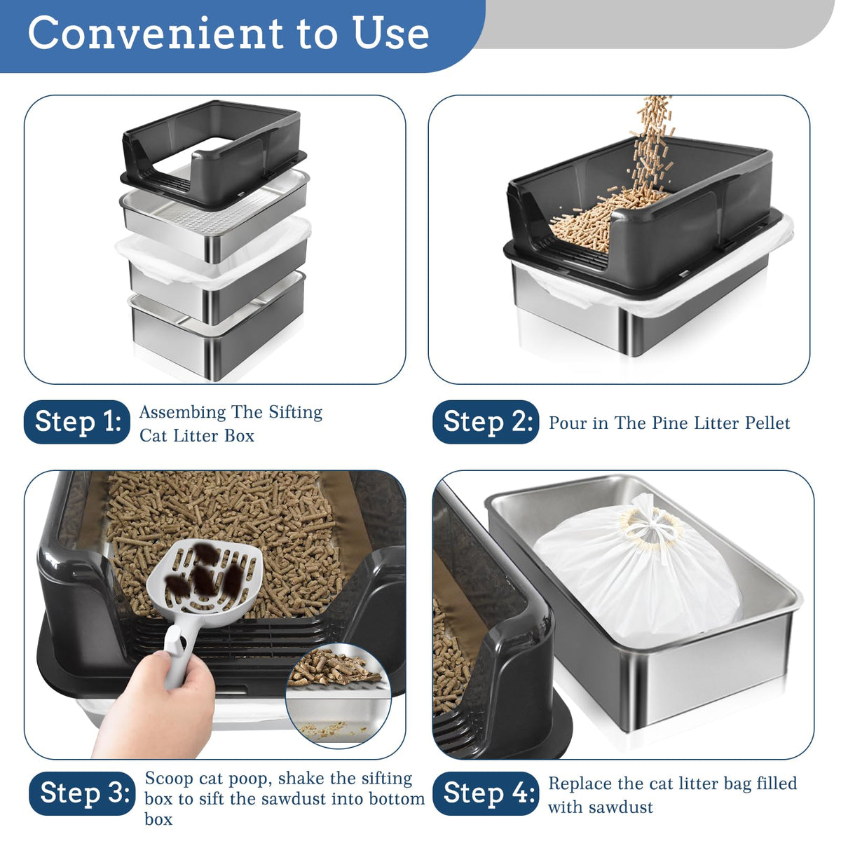 Stainless Steel Sifting Litter Box I7045