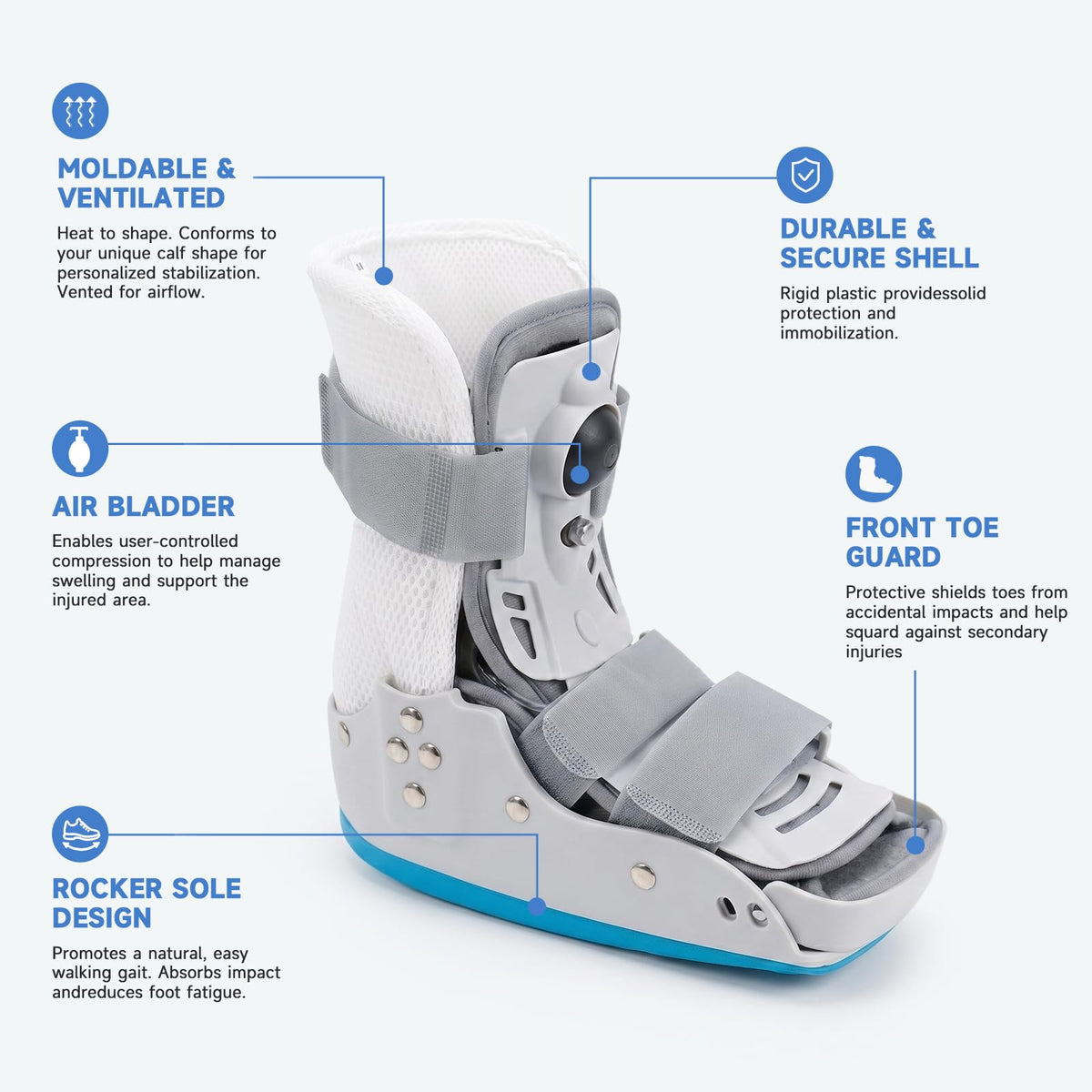 Short Orthopedic Medical Walker Boot with Moldable Thermoplastic Back Support (Large) D75113