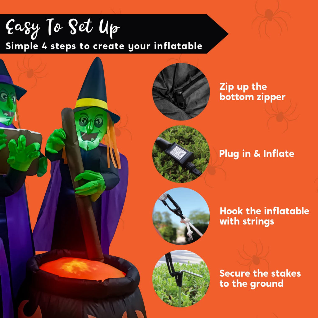 6 FT Halloween Inflatables Three Witch Cauldron with LEDs B16809