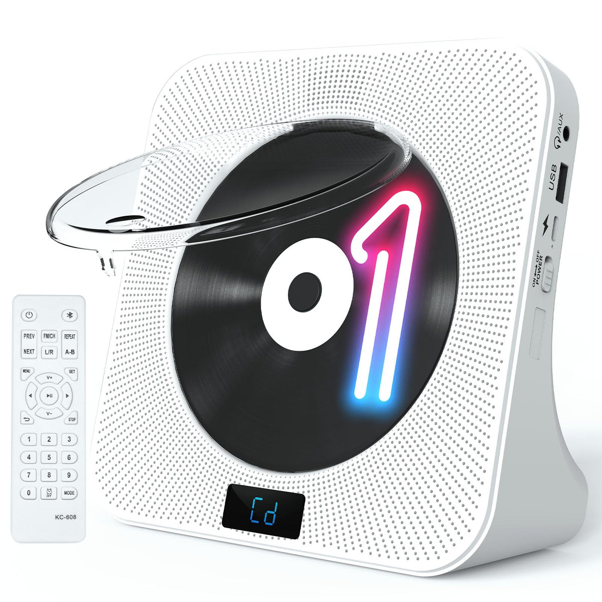 White Portable CD Player with Bluetooth K62378