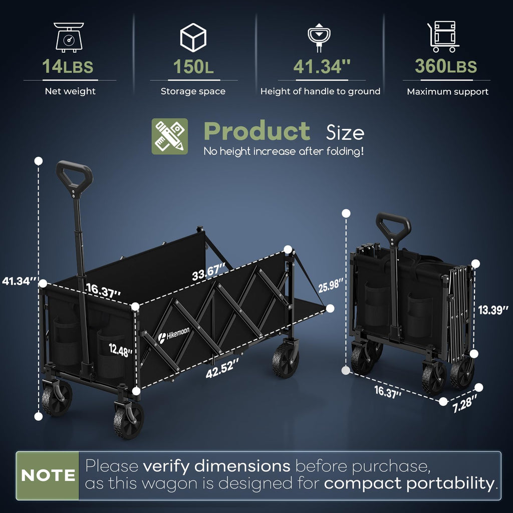 43'' Extra Long Folding Wagon with Extended Tailgate, Black C955141