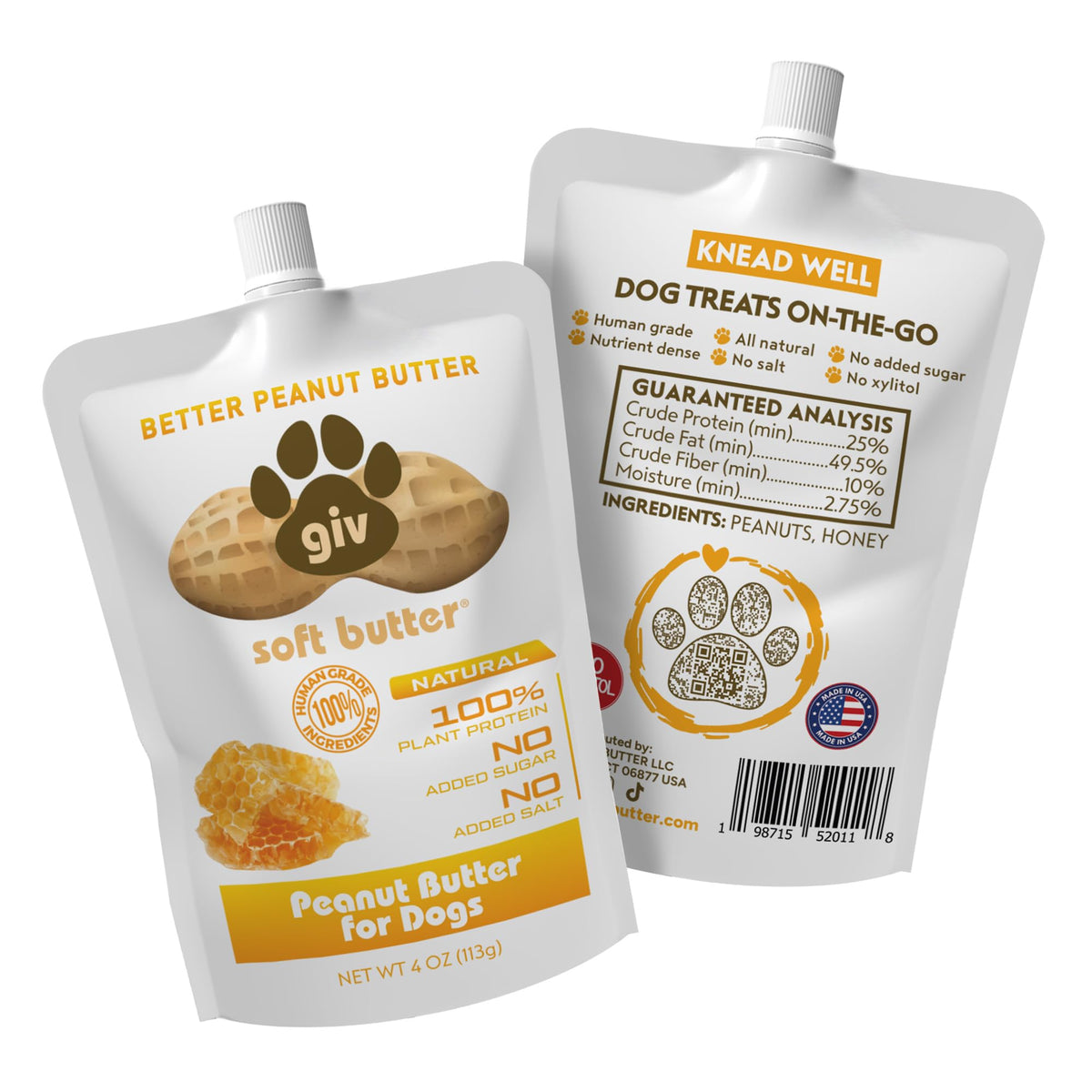 All Natural Peanut Butter for Dogs, 2 Ingredients, 4oz Pouches V511992