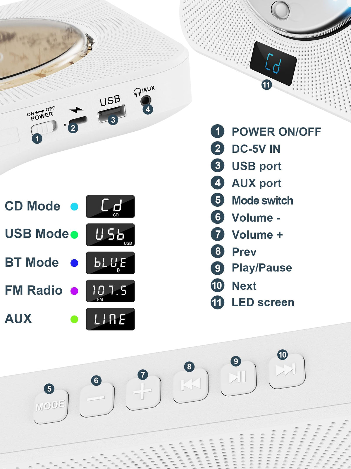 White Portable CD Player with Bluetooth K62378