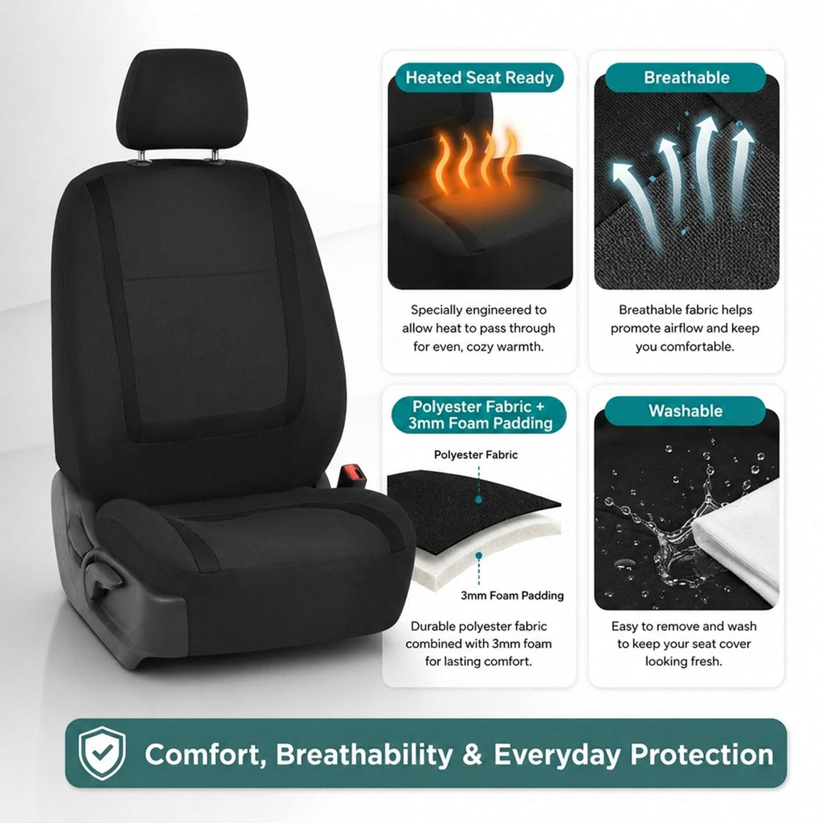 Cloth Car Seat Covers Front Set Black P45109