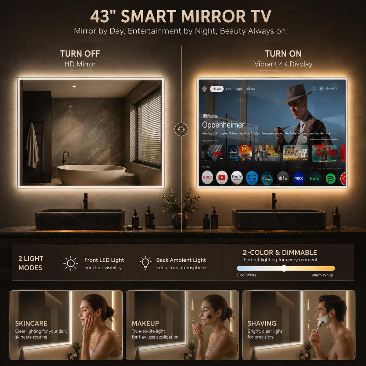 43" 4K UHD Smart Mirror TV with LED Light E601