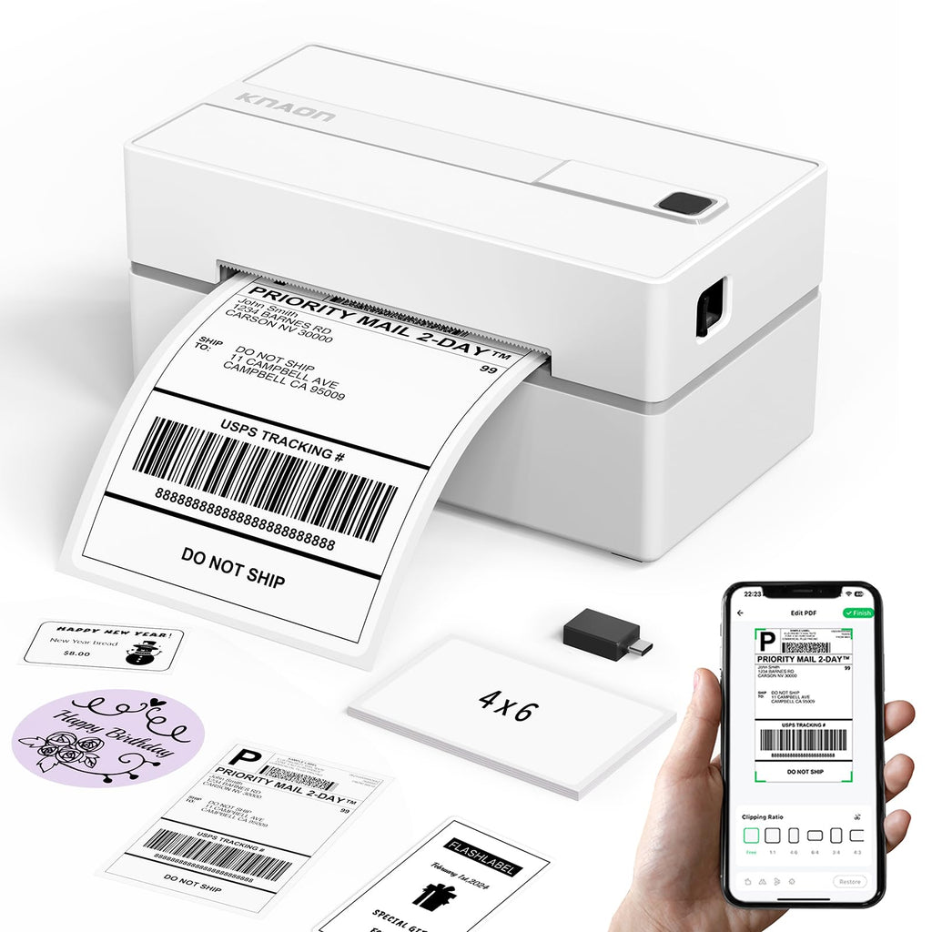 White 4x6 Portable Bluetooth Thermal Label Printer E3229