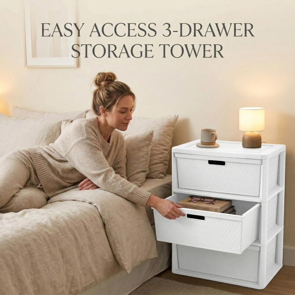 Opaque White 3-Drawer Plastic Storage Tower K36578