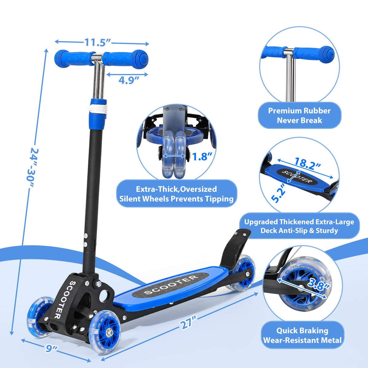 3 Wheel Kids Scooter with LED Light-Up H9416