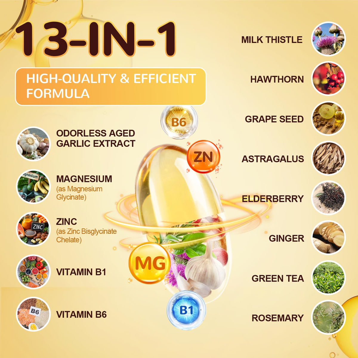 Odorless Aged Garlic Extract Capsules with Magnesium, Zinc, Vitamin B, 300 Softgels B3820