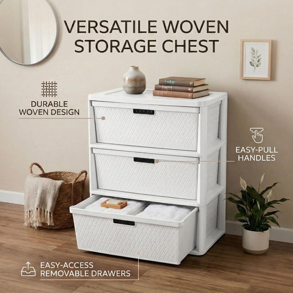 Opaque White 3-Drawer Plastic Storage Tower K36578