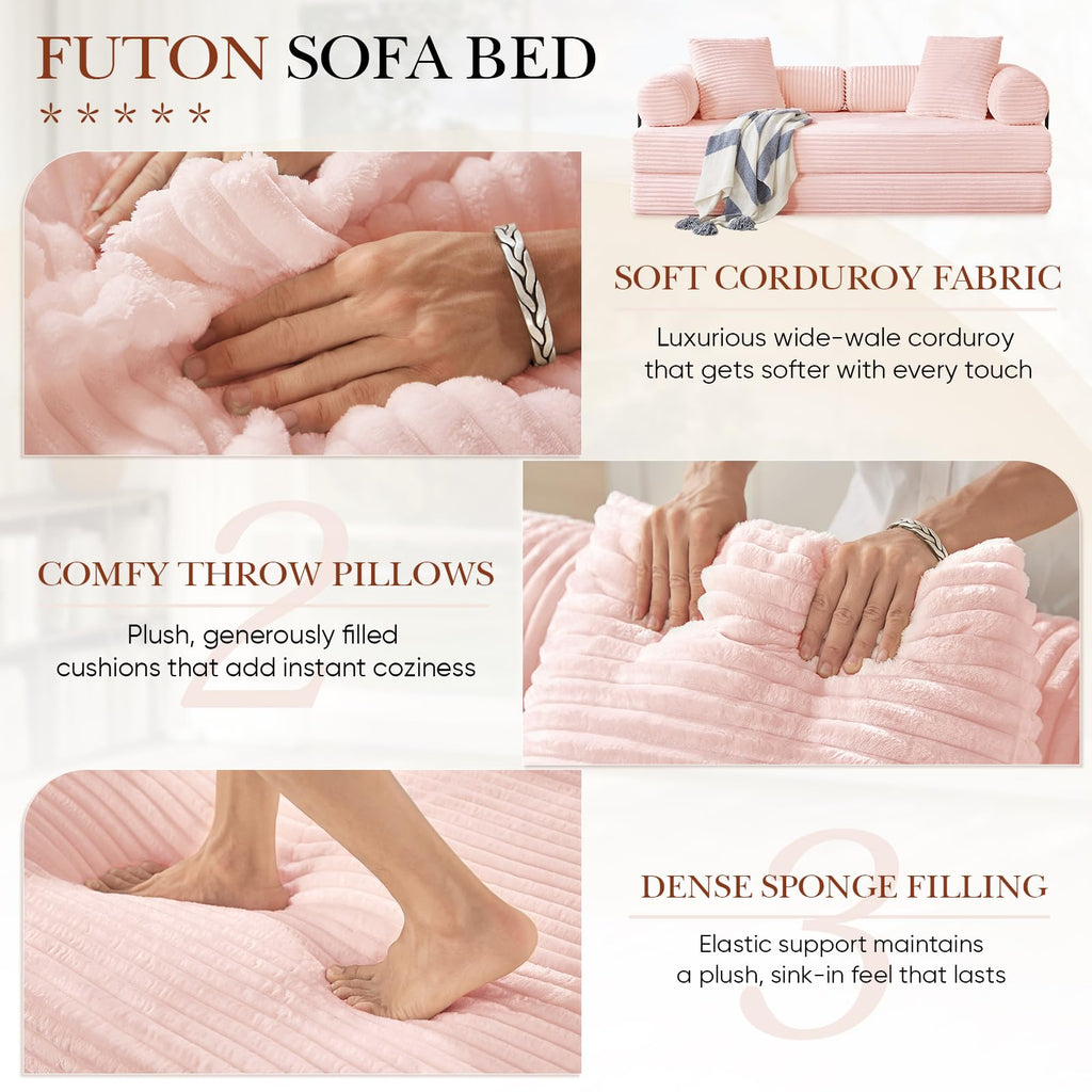 Pink Corduroy Convertible Sleeper Sofa Bed J24662