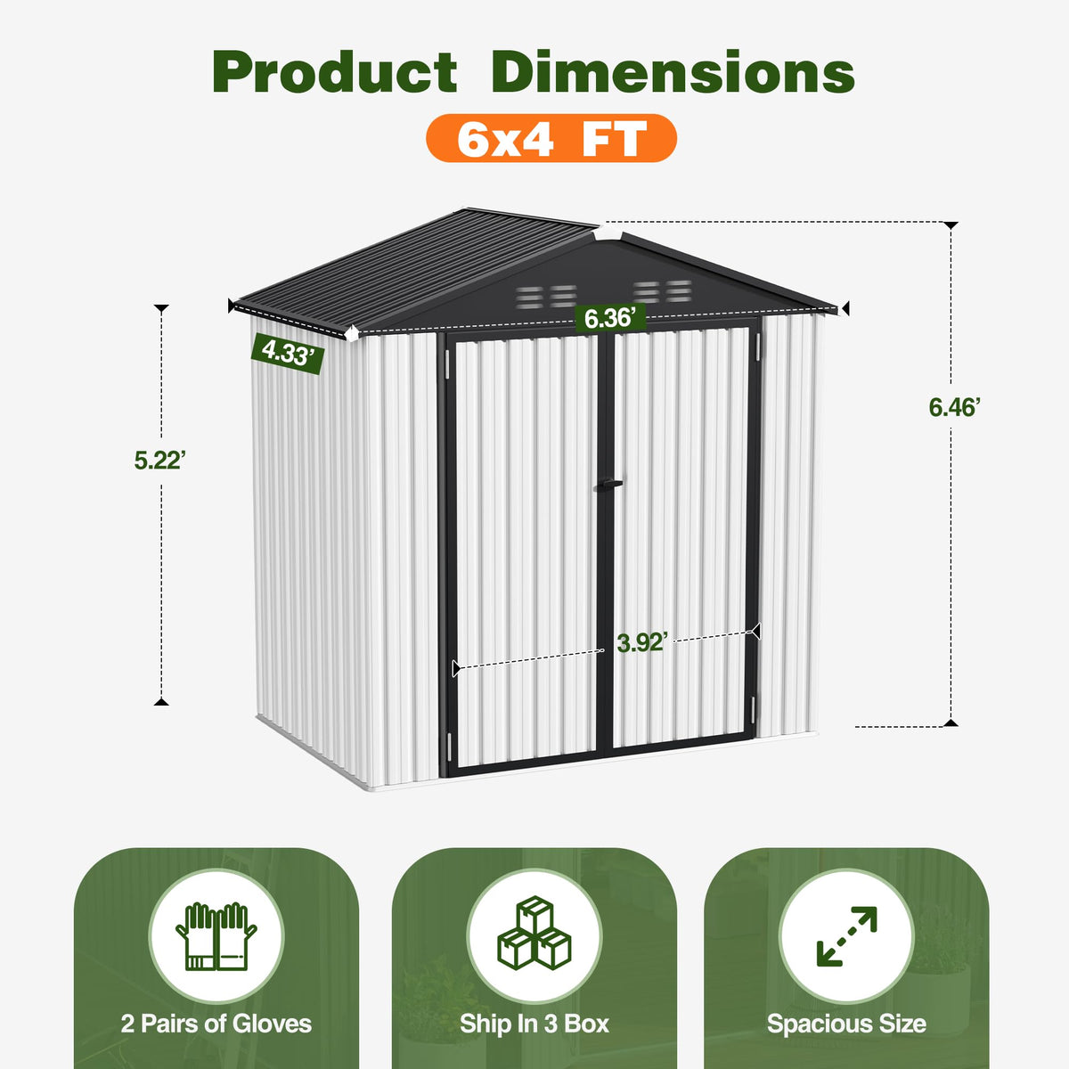 6 x 4 FT Waterproof Metal Outdoor Storage Shed D908648