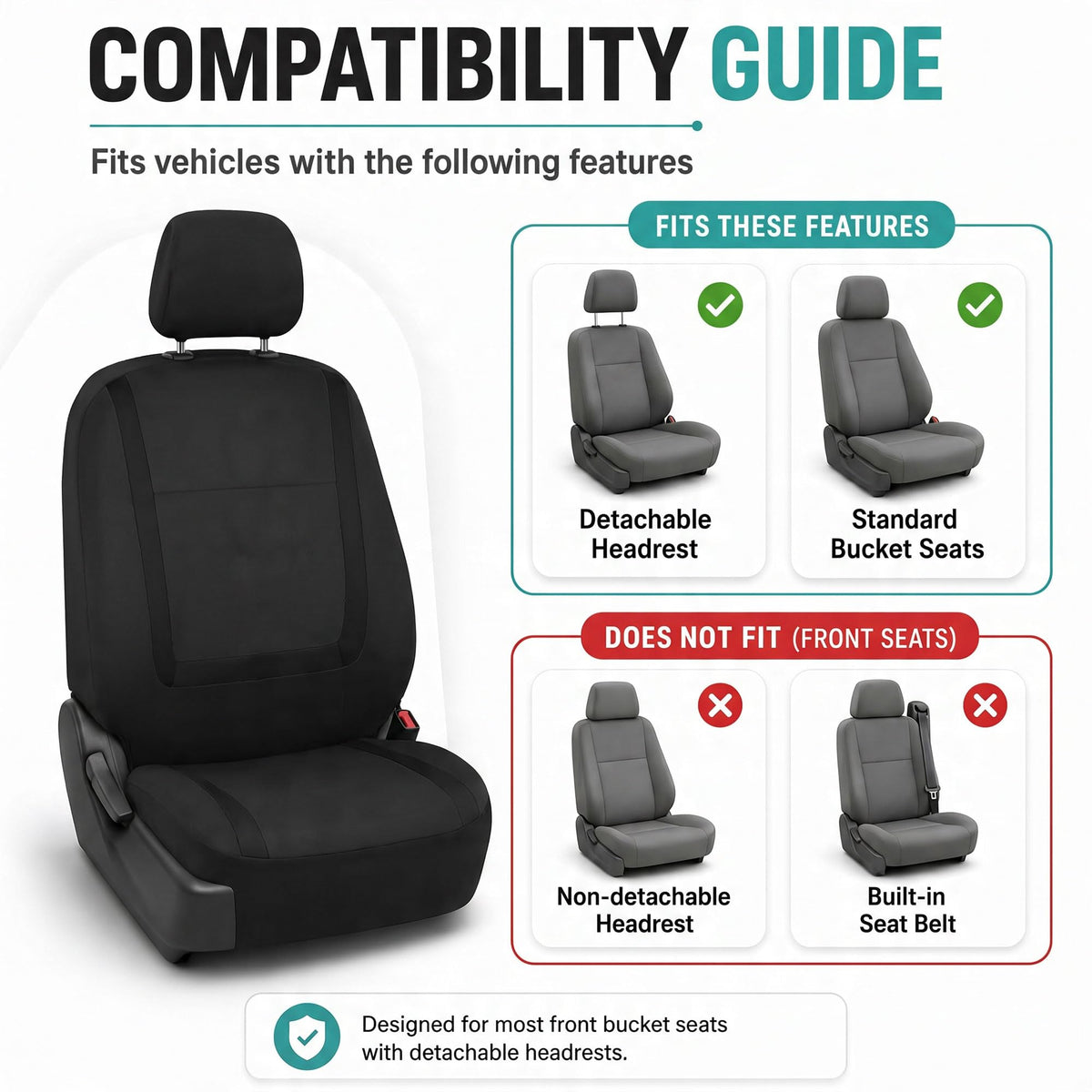 Cloth Car Seat Covers Front Set Black P45109