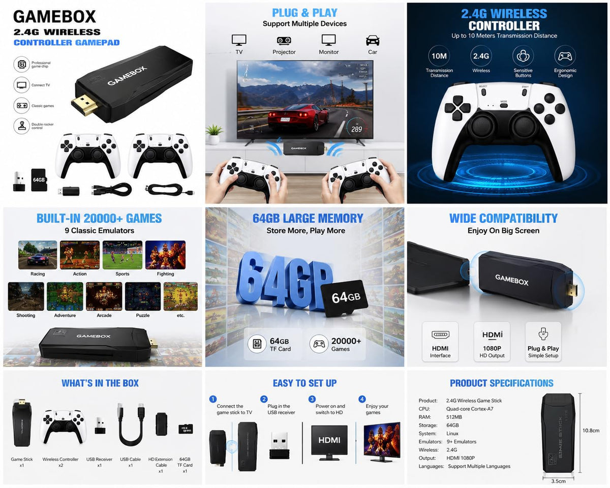 Black Retro Gaming Console with 64GB Memory Q972