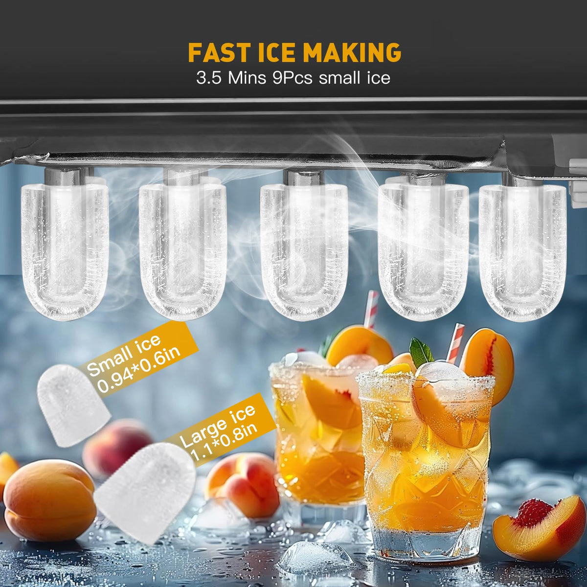 Countertop Ice Maker 38lbs Per Day 9 Ice Cubes in 3.5 Minutes Self-Cleaning Portable Ice Machine 2 Bullet Sizes U8872