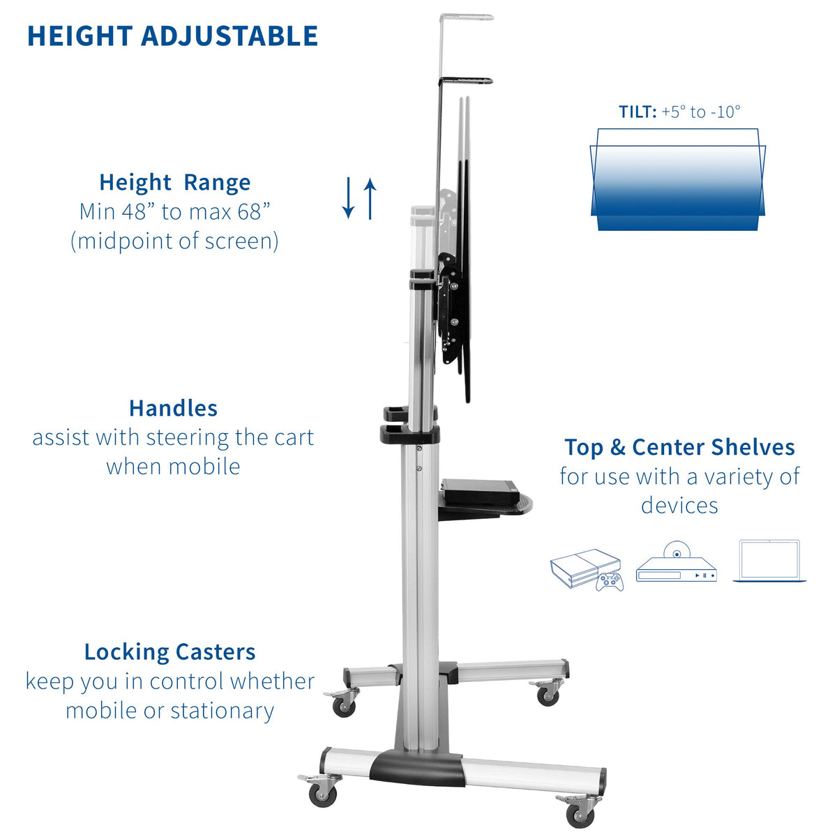 Adjustable Rolling Mobile TV Stand R27544