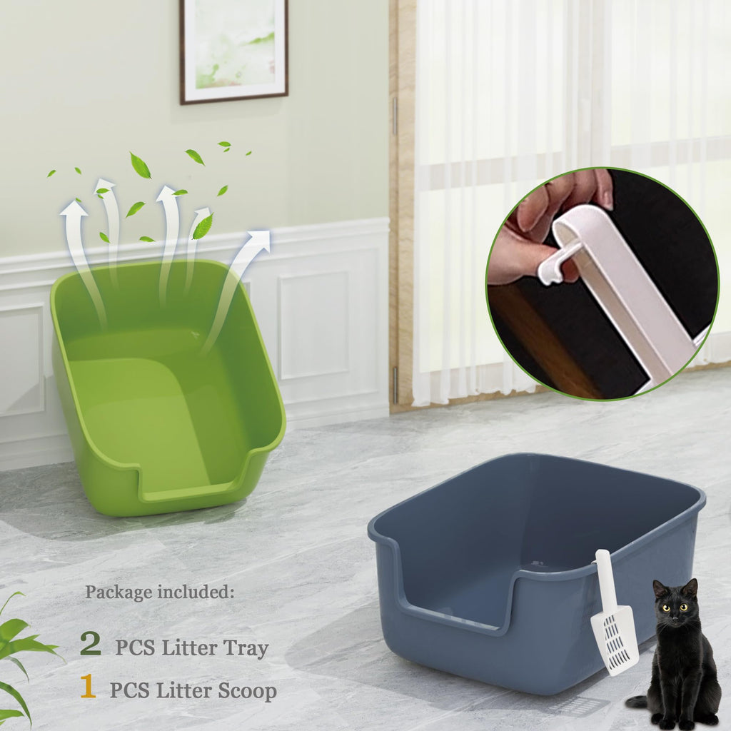 Large High Sided Cat Litter Box with Scoop 2 Pack S518