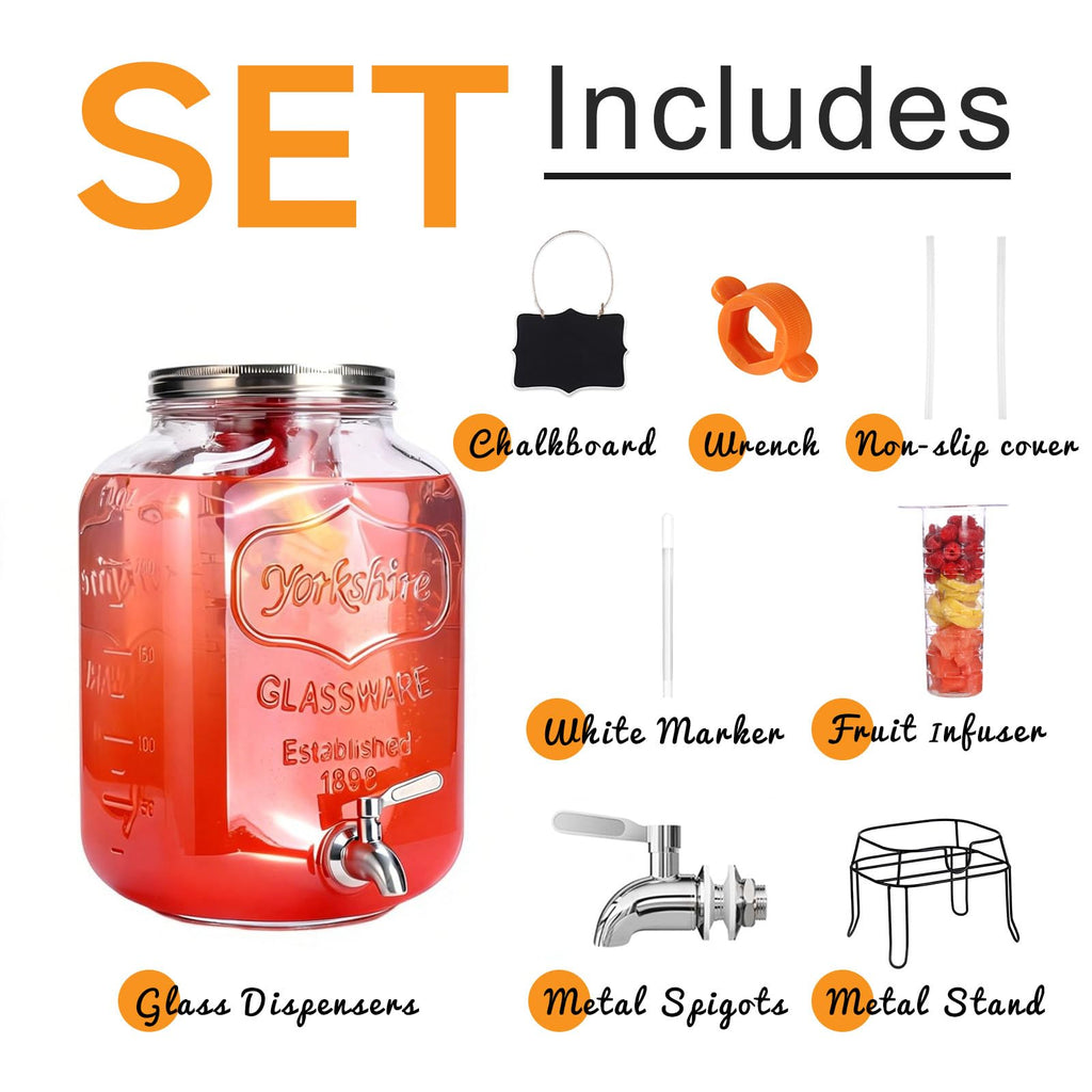 2 Gallon Glass Drink Dispenser with Stand N159