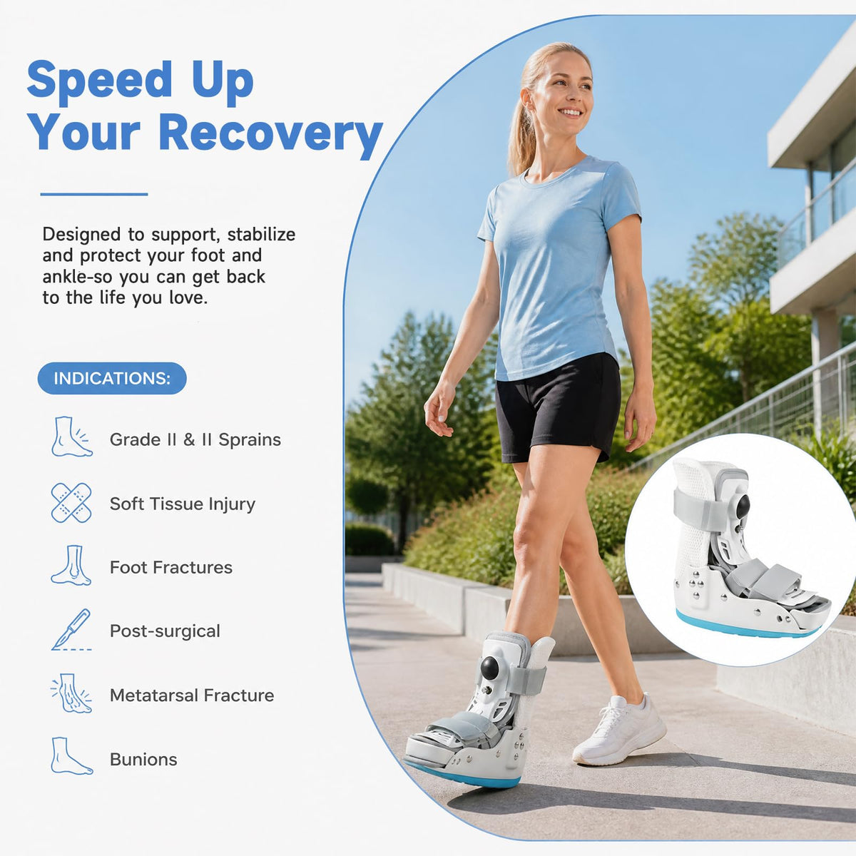 Short Orthopedic Medical Walker Boot with Moldable Thermoplastic Back Support (Large) D75113