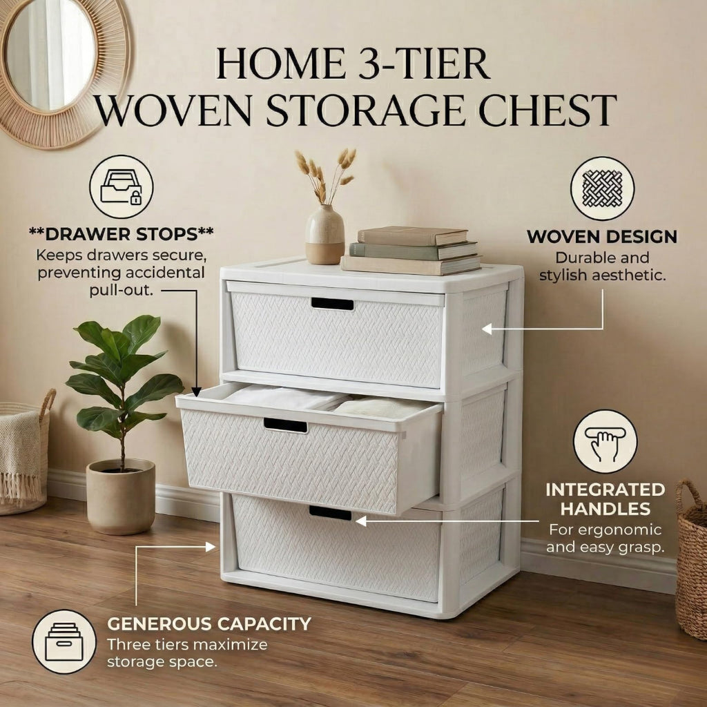 Opaque White 3-Drawer Plastic Storage Tower K36578
