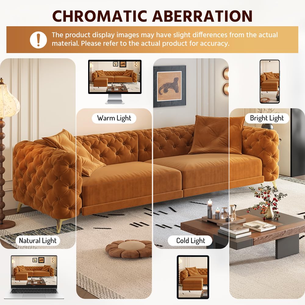 Orange Velvet Convertible Sleeper Sofa with Ottoman Q2713