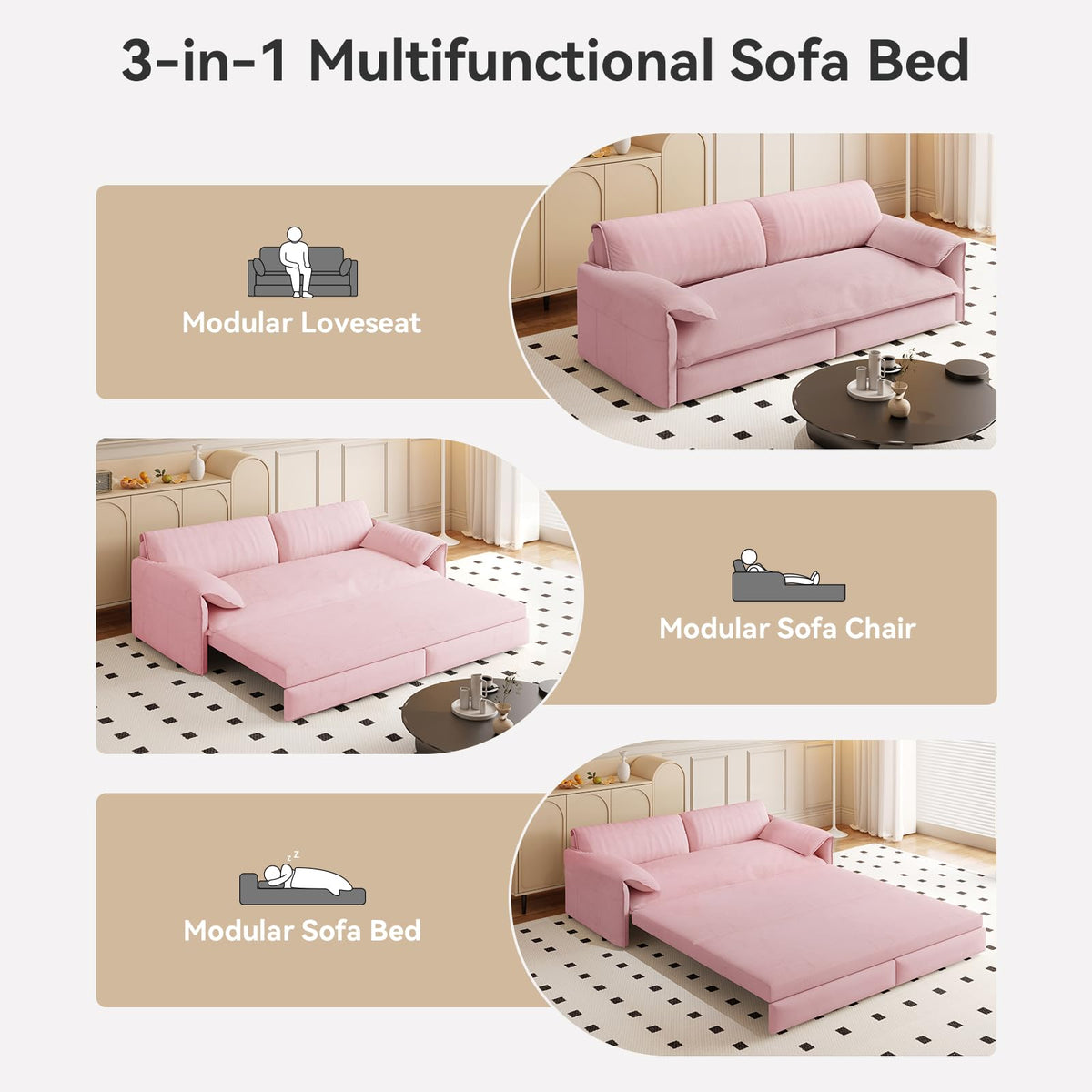 Queen Size Velvet Sleeper Sofa Bed K1396