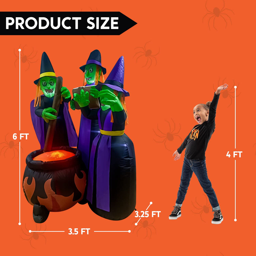 6 FT Halloween Inflatables Three Witch Cauldron with LEDs B16809