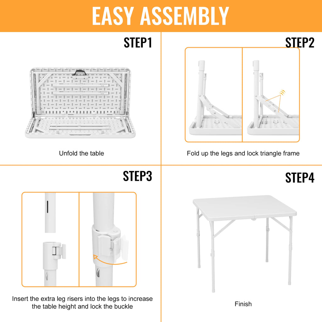 34'' Square Folding Card Table, Portable Plastic Dining Table with Carry Handle, White L716981