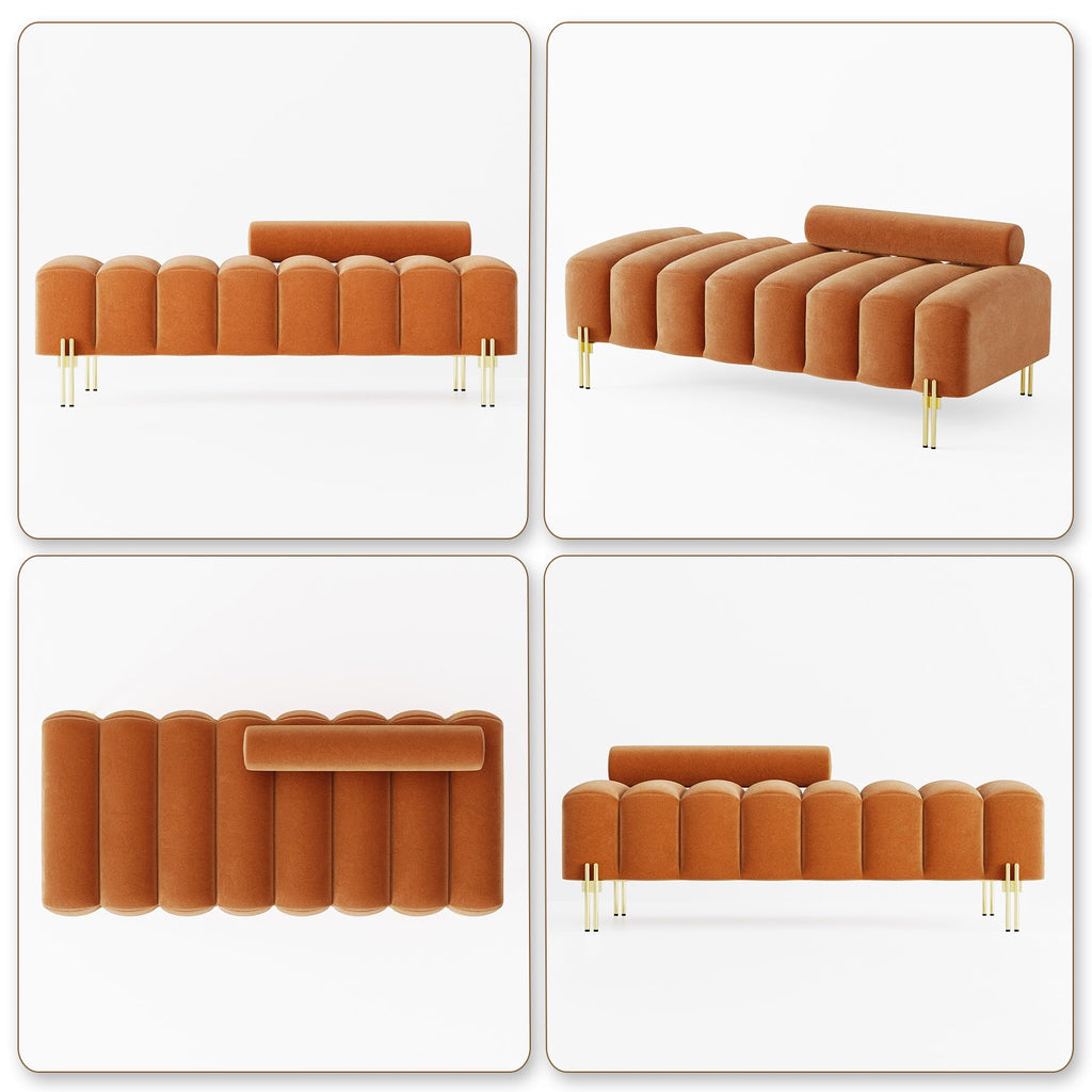 Orange Velvet Ottoman Bench S49365