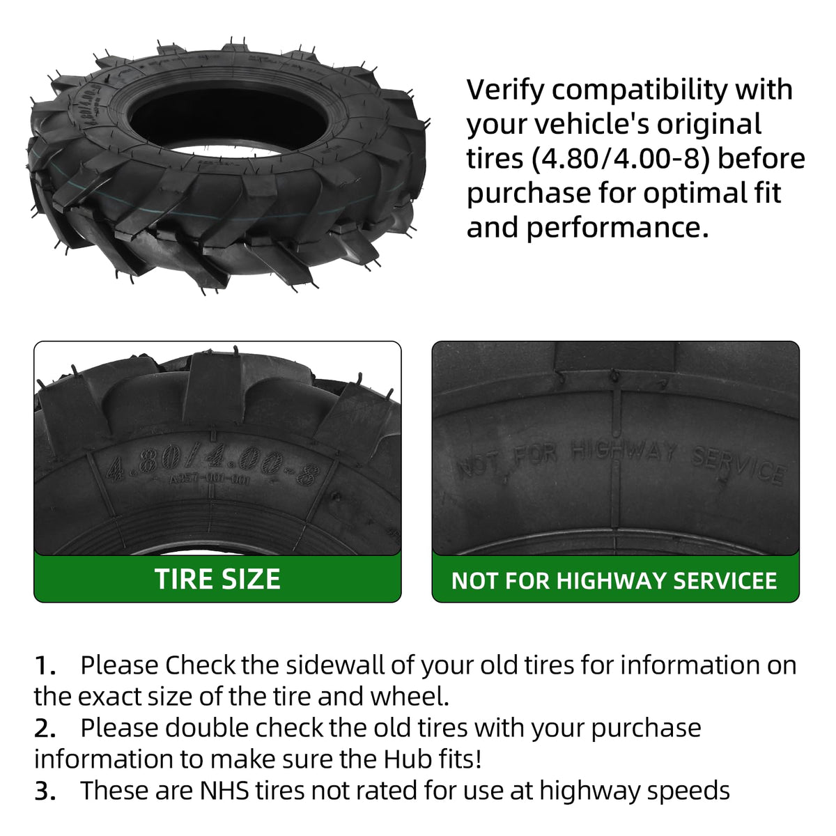 4.80/4.00-8 Tubeless Tires 2-Pack R511