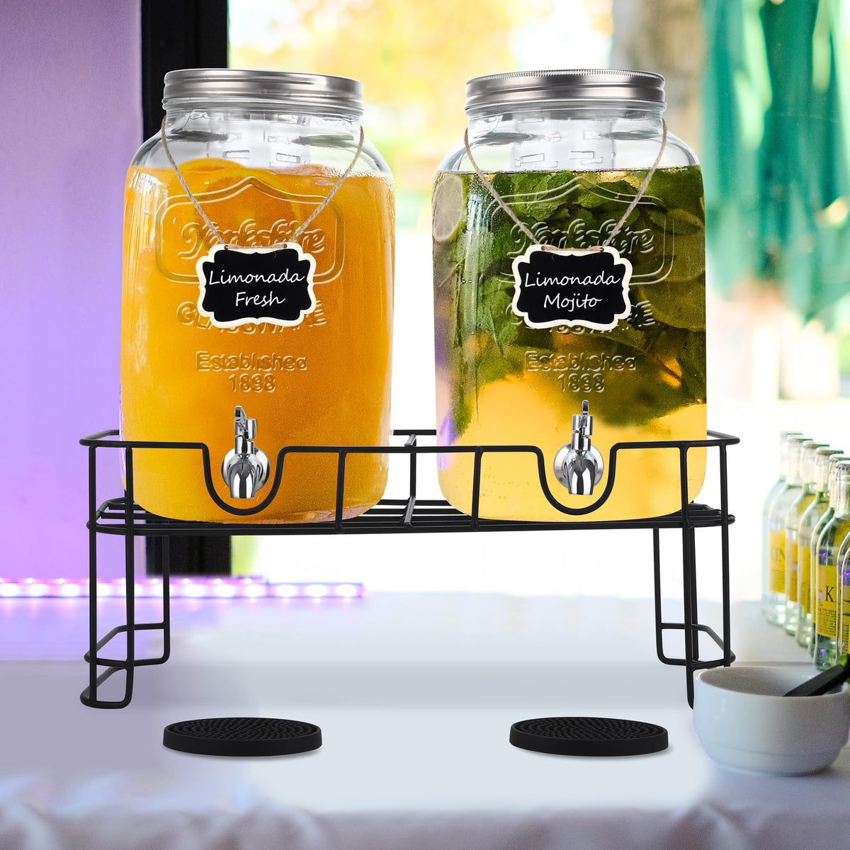 2 Pcs 2 Gallon Glass Beverage Dispenser with Stand C827