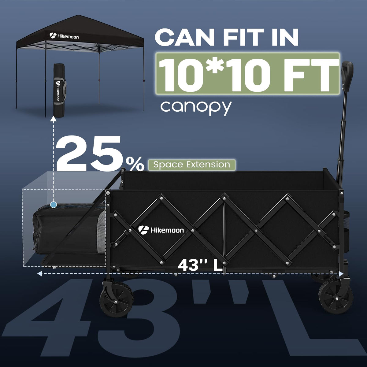 43'' Extra Long Folding Wagon with Extended Tailgate, Black C955141