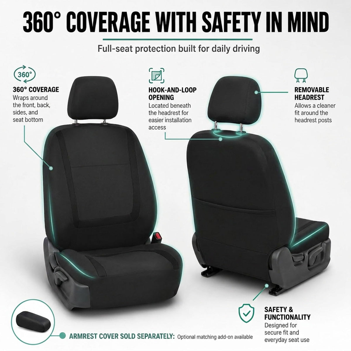 Cloth Car Seat Covers Front Set Black P45109