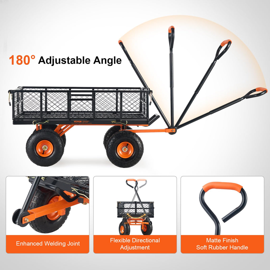 880lbs Steel Garden Dump Cart Utility Wagon with Removable Sides T353