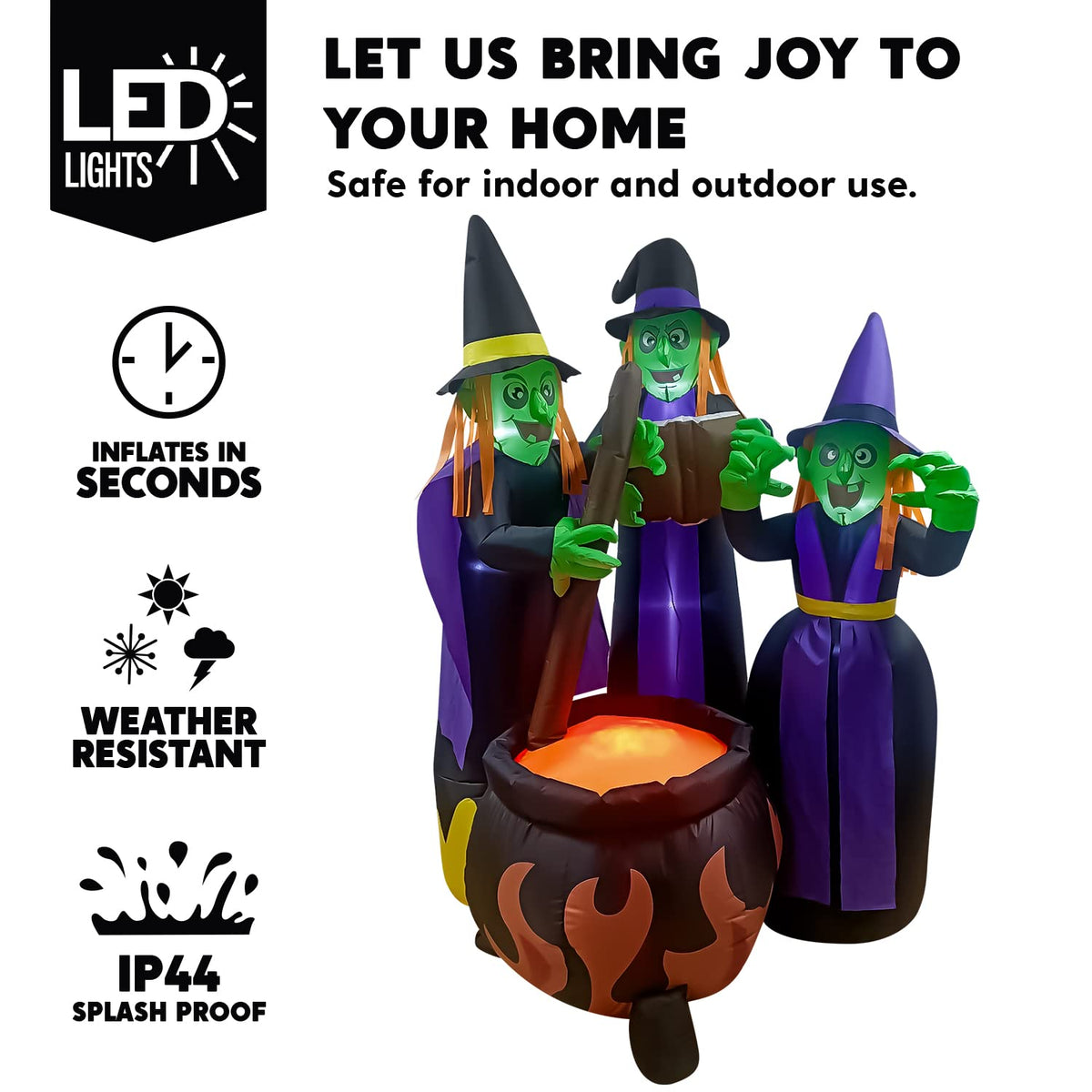 6 FT Halloween Inflatables Three Witch Cauldron with LEDs B16809