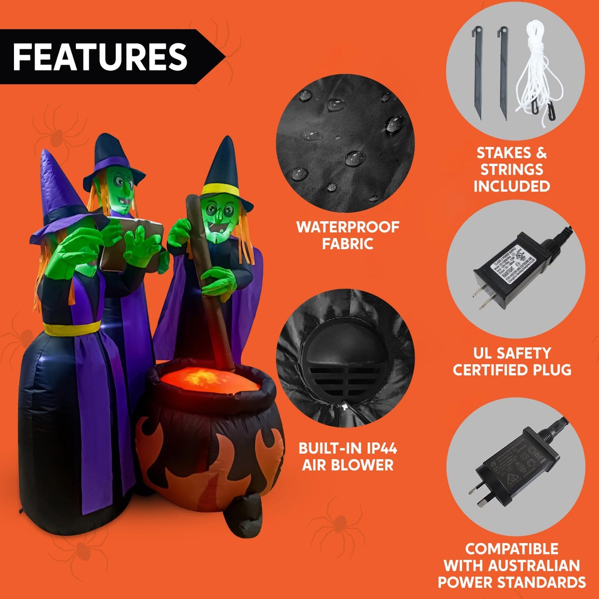 6 FT Halloween Inflatables Three Witch Cauldron with LEDs B16809