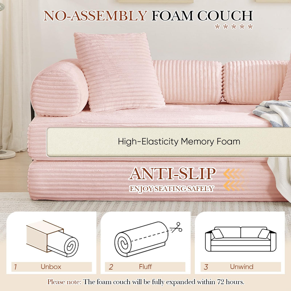 Pink Corduroy Convertible Sleeper Sofa Bed J24662