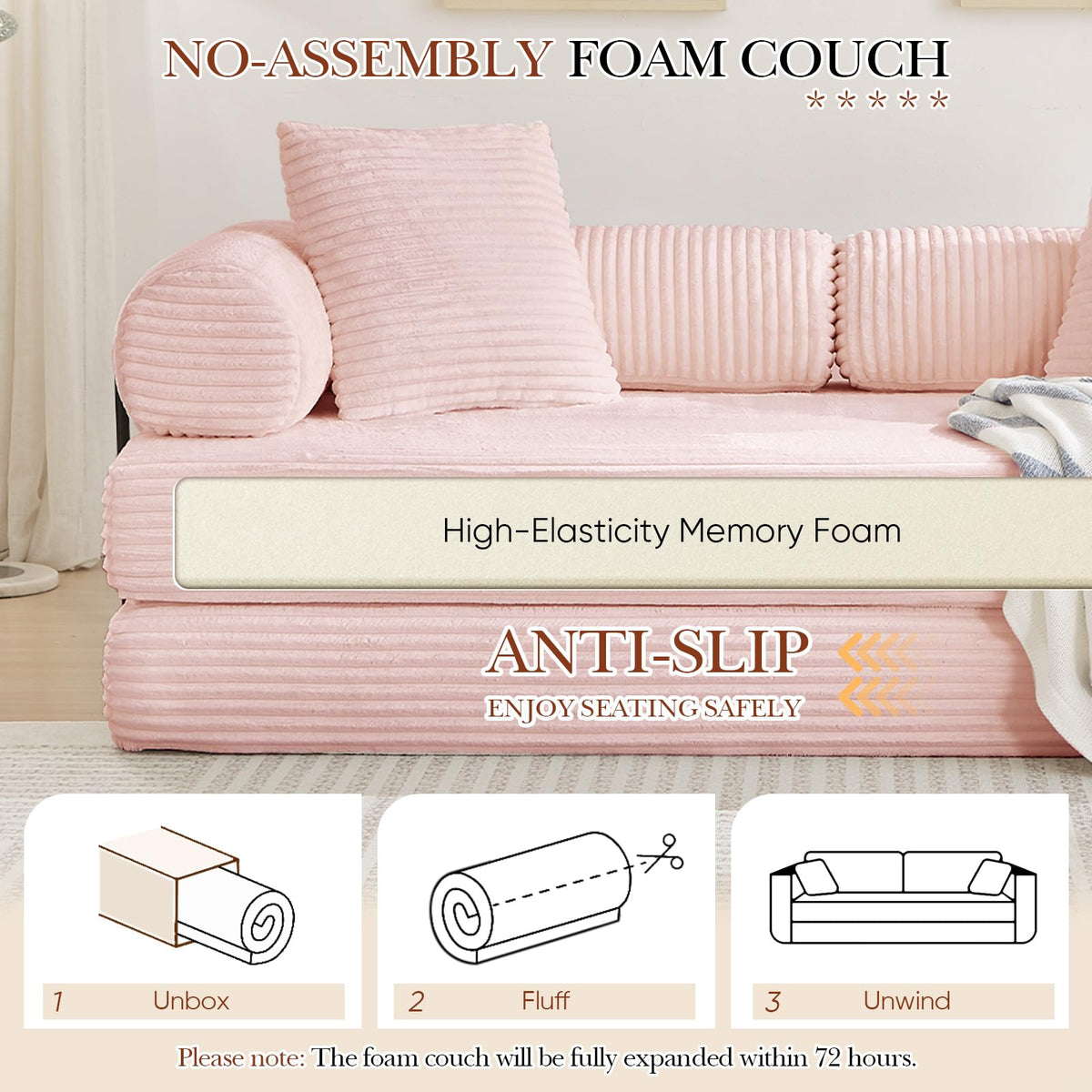 Pink Corduroy Convertible Sleeper Sofa Bed J24662