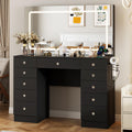 Black 11 Drawer Vanity Desk with Lighted Mirror L632645