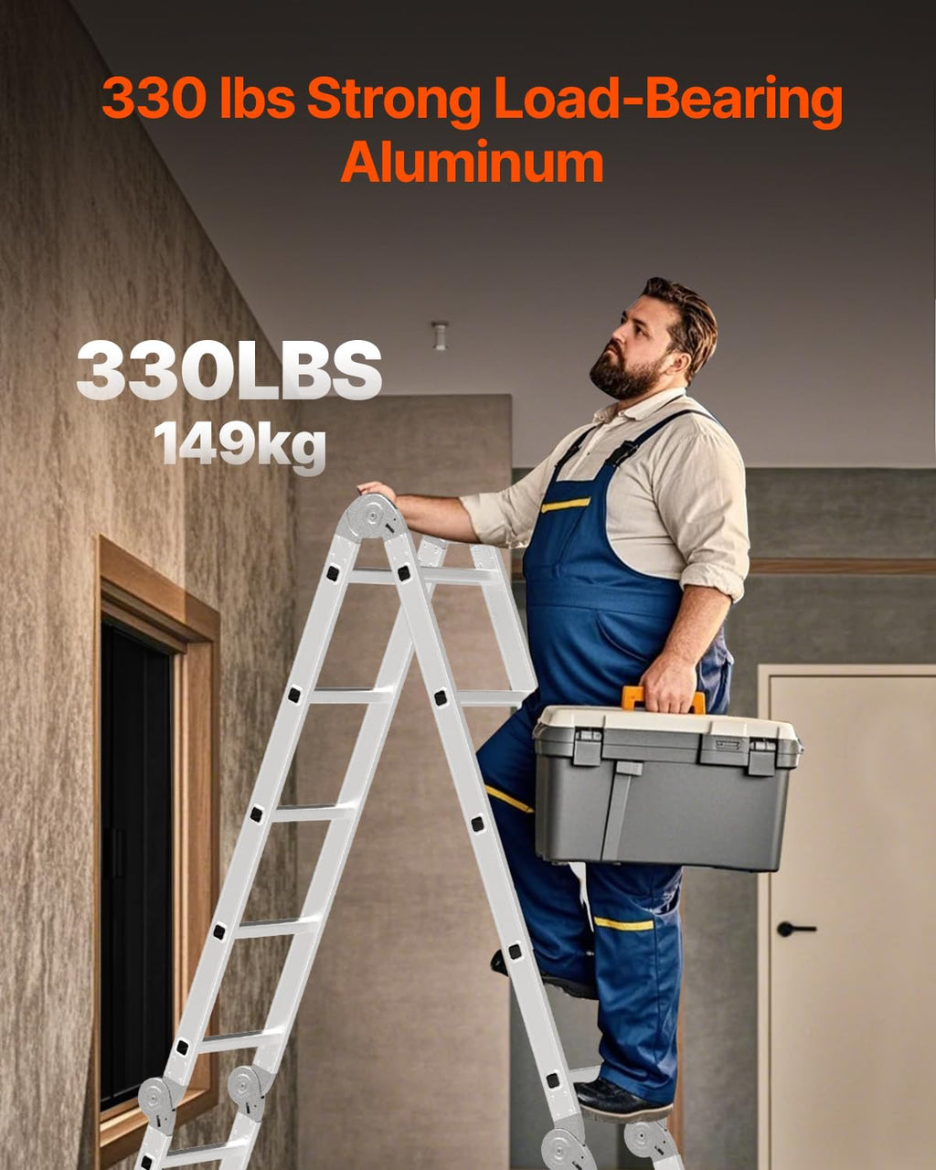 Multi-Purpose Folding Ladder, 7-in-1 Adjustable Telescoping Ladder, 330 lbs Capacity O864
