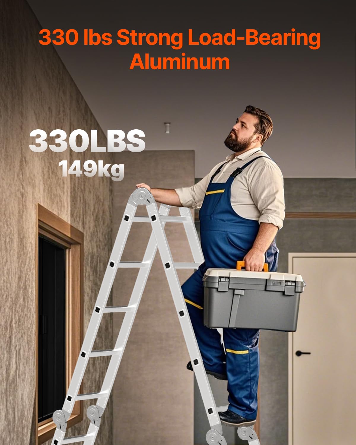 Multi-Purpose Folding Ladder, 7-in-1 Adjustable Telescoping Ladder, 330 lbs Capacity O864