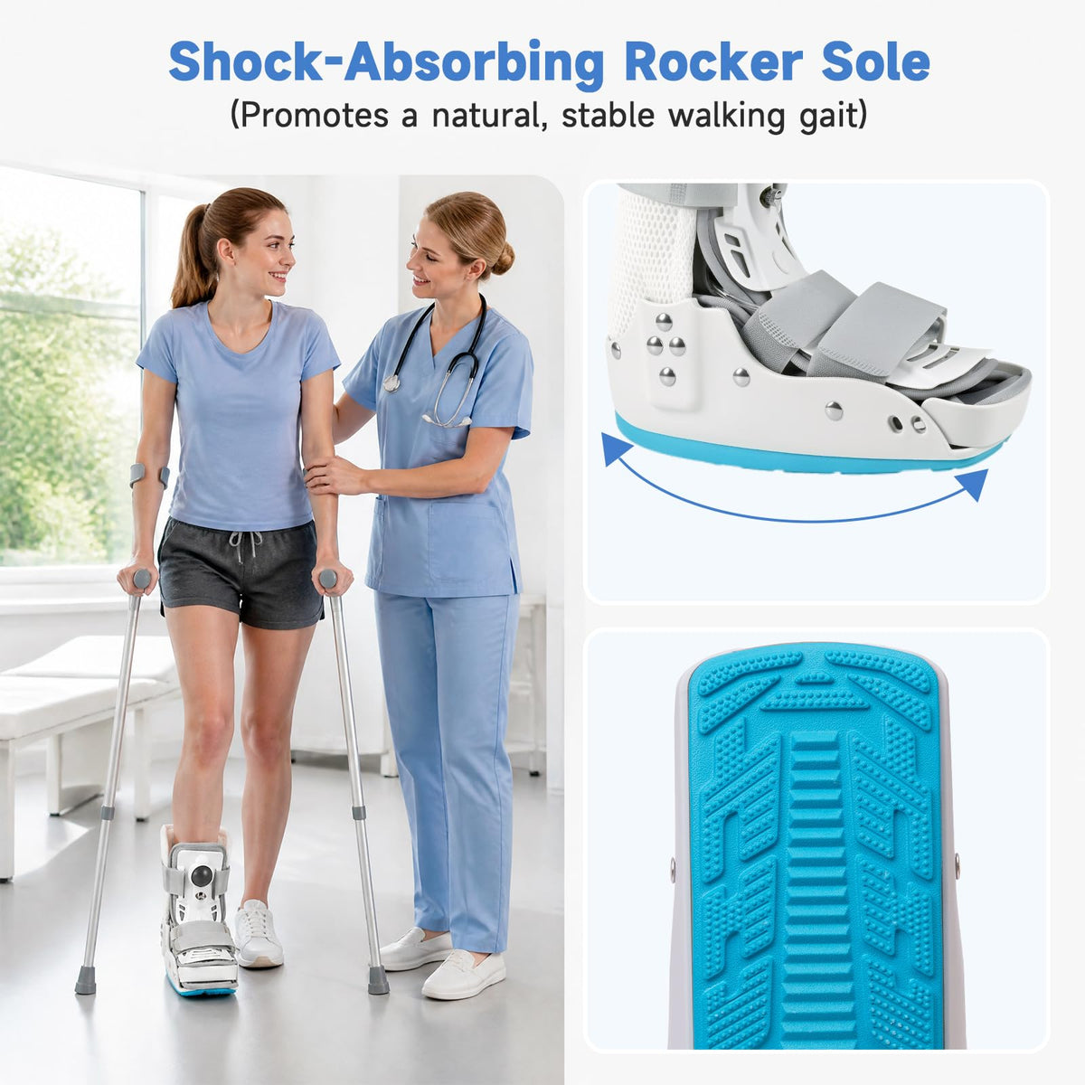 Short Orthopedic Medical Walker Boot with Moldable Thermoplastic Back Support (Large) D75113