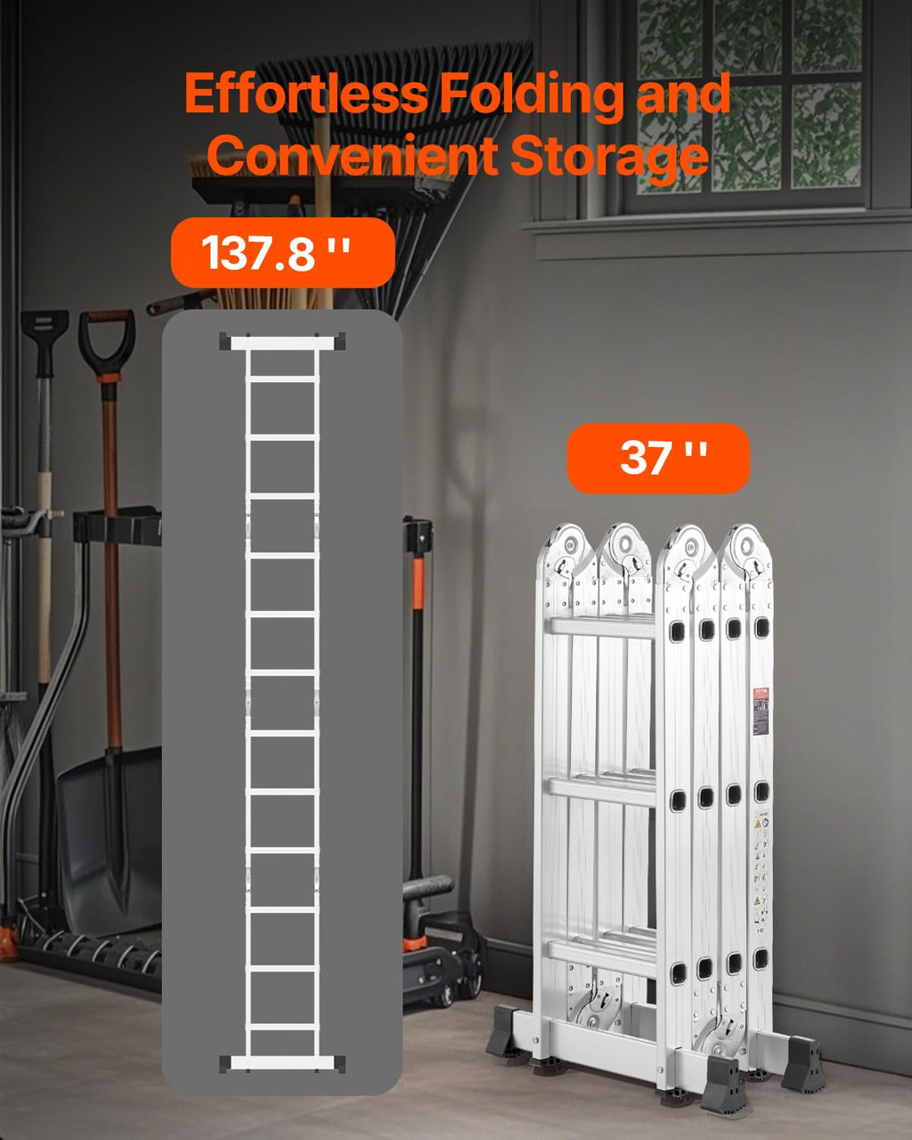 Multi-Purpose Folding Ladder, 7-in-1 Adjustable Telescoping Ladder, 330 lbs Capacity O864