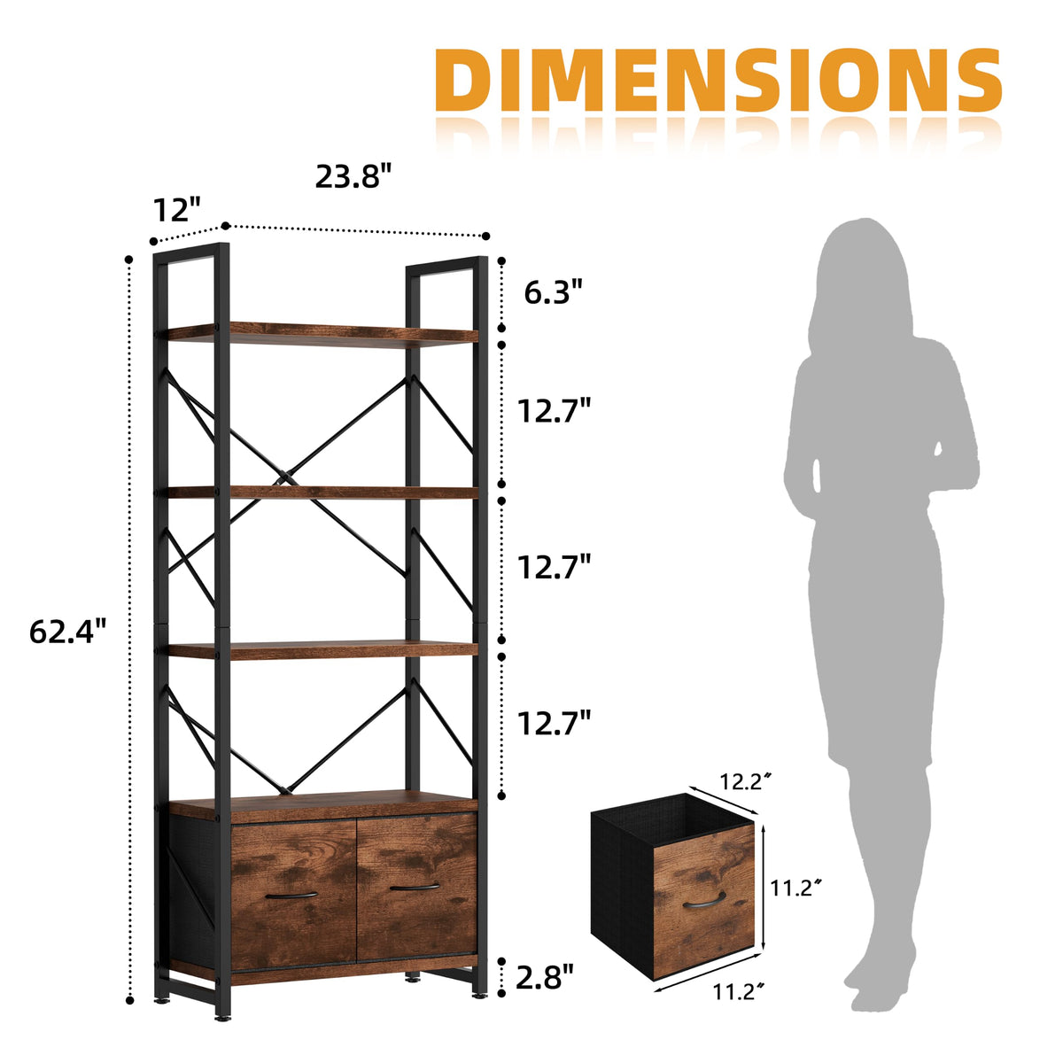 5 Tier Wood Bookshelf with Drawer E7063
