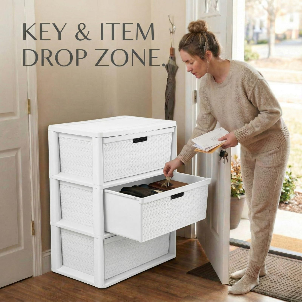 Opaque White 3-Drawer Plastic Storage Tower K36578