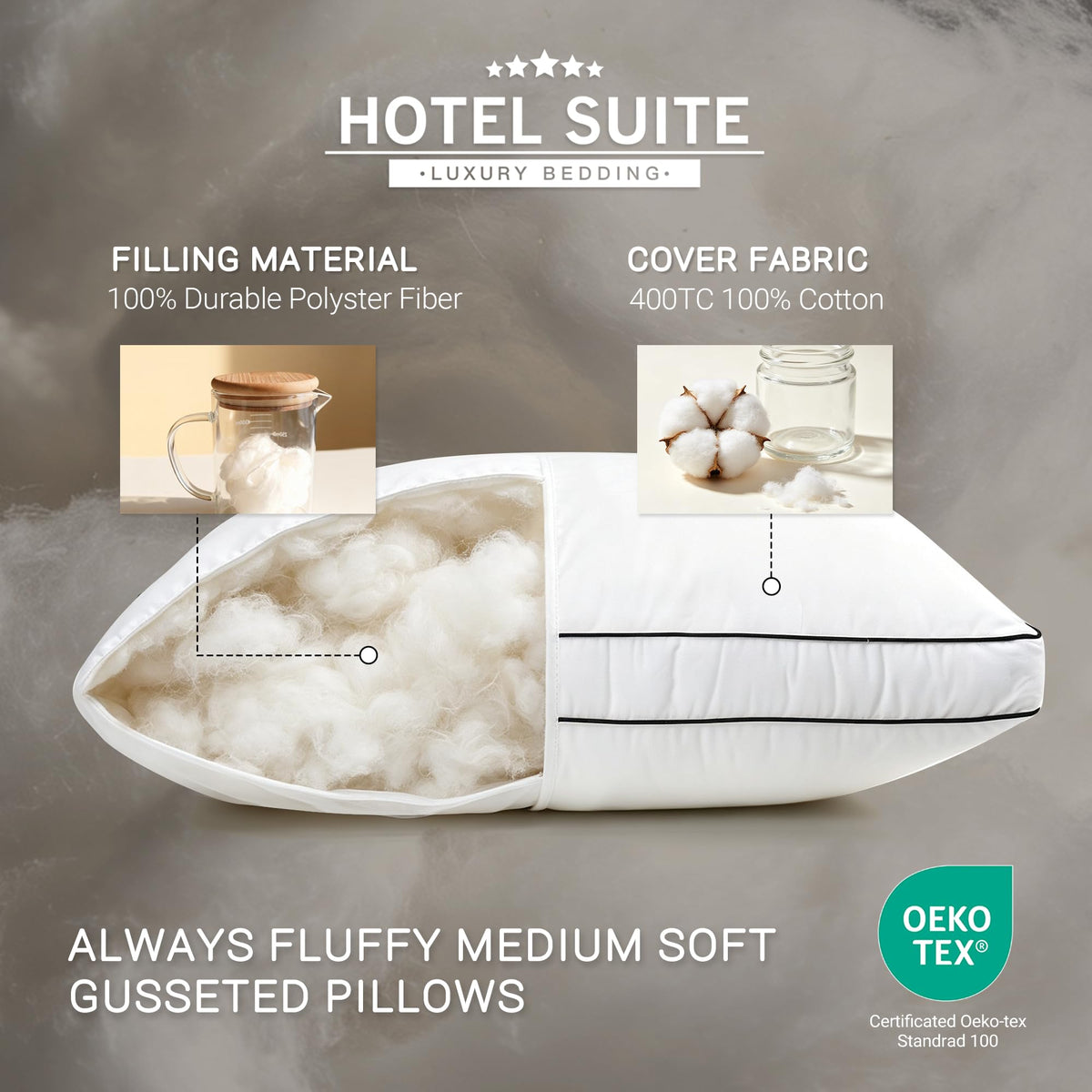 King Size Set of 2 Medium Soft Bed Pillows I8359