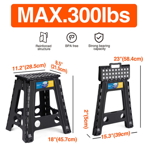 18" Non-Slip Folding Step Stool 300 lbs Black S614